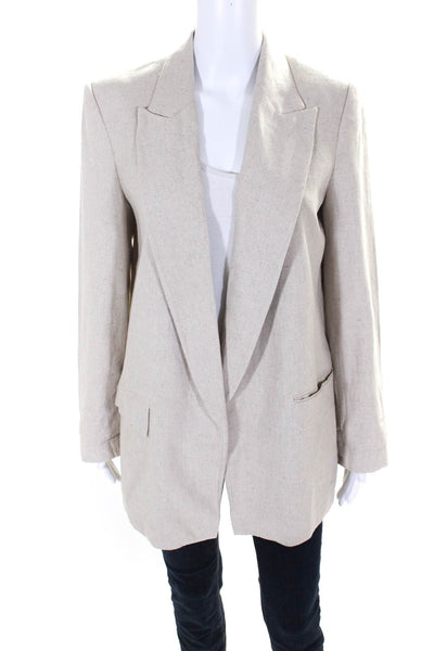 Zara Womens Collared Cuffed Long Sleeve Open Front Blazer Jacket Beige Size S