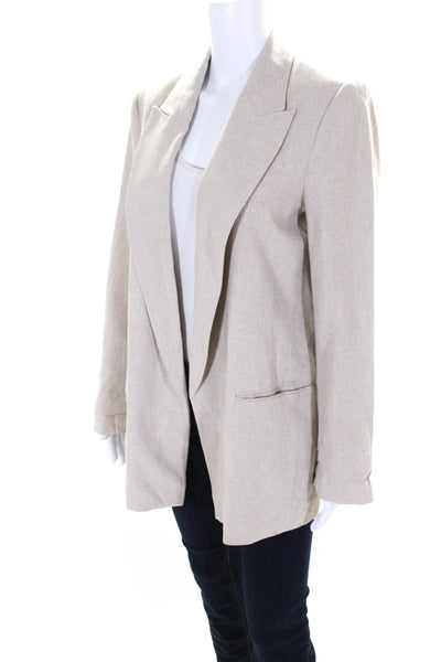 Zara Womens Collared Cuffed Long Sleeve Open Front Blazer Jacket Beige Size S