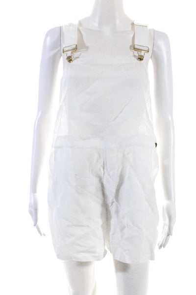 We Wore What Womens Solid White Linen Sleeveless Short Overalls Size L