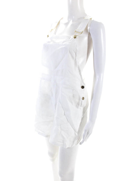 We Wore What Womens Solid White Linen Sleeveless Short Overalls Size L