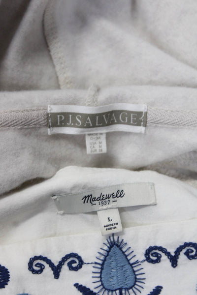 Madewell P.J. Salvage Womens Hoodie White Embroidered Blouse Top Size L M lot 2