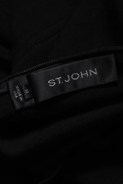 St. John Womens Houndstooth Print Long Sleeves Peplum Dress Black White Size 10