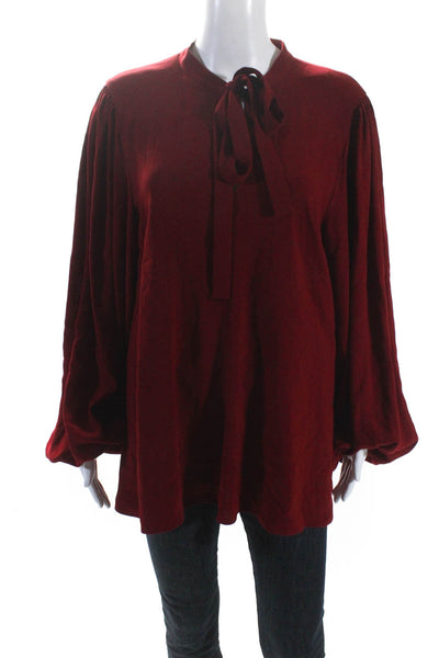 Elizabeth and James Womens Long Sleeves Key Hole Neck Blouse Red Size Large