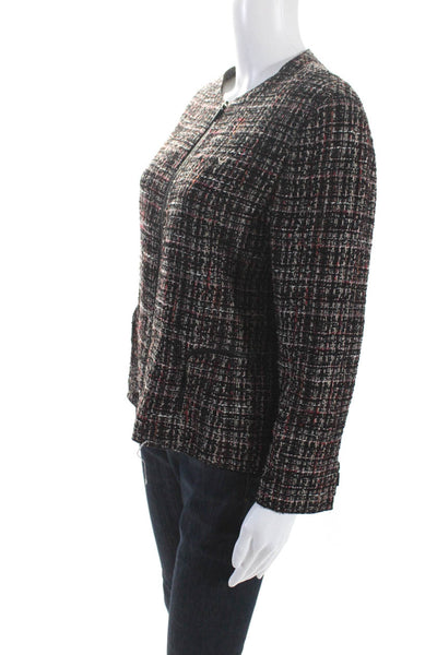 Akris Punto Womens Tweed Full Zipper Jacket Black Red Wool Size 10