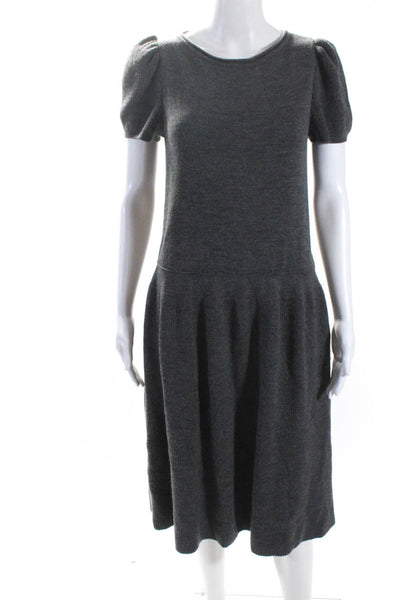 Valentino Womens Short Sleeves A Line Sweater Dress Gray Wool Size Medium