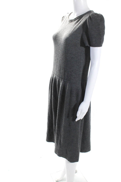 Valentino Womens Short Sleeves A Line Sweater Dress Gray Wool Size Medium