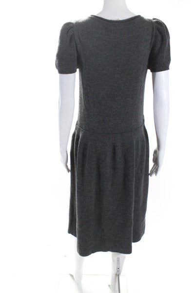 Valentino Womens Short Sleeves A Line Sweater Dress Gray Wool Size Medium