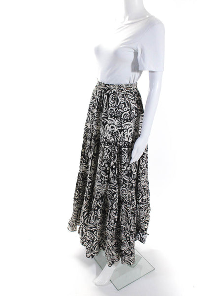 La Double J Womens Cotton Abstract Print Tiered Ruched Maxi Skirt Black Size S