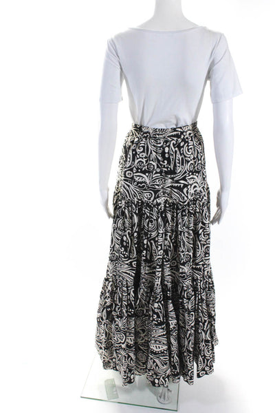 La Double J Womens Cotton Abstract Print Tiered Ruched Maxi Skirt Black Size S