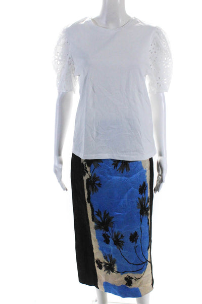 Zara Womens Cotton Graphic Round Neck Textured Top Skirt White Size S Lot 2