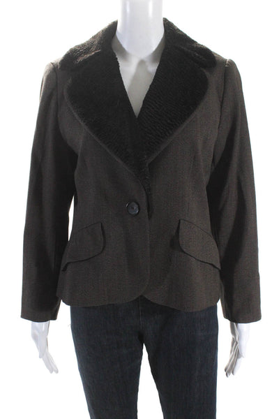 Escada Edition Women's Long Sleeves Lined One Button Blazer Brown Size 36