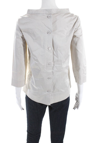 COS Women's Round Neck 3/4 Sleeves Button Down Blouse Beige Size 2