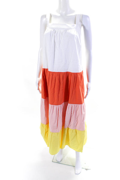 English Factory Women's Square Neck Straps Tiered Maxi Dress Color Block Size S