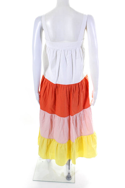 English Factory Women's Square Neck Straps Tiered Maxi Dress Color Block Size S