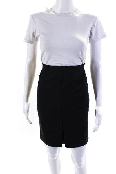 The Row Womens Cotton Back Zipped Front Pleated Midi Pencil Skirt Black Size 2