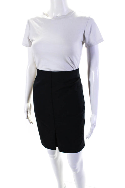 The Row Womens Cotton Back Zipped Front Pleated Midi Pencil Skirt Black Size 2