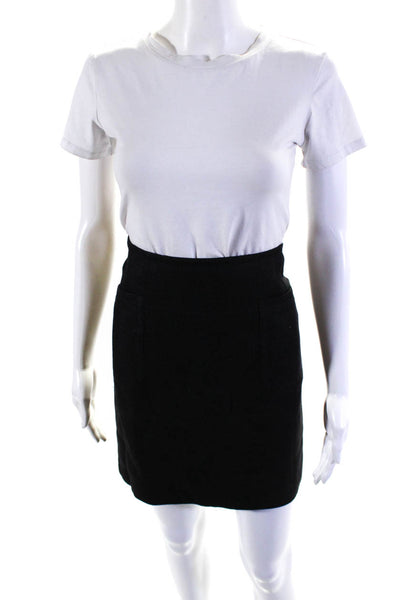 'S Max Mara Womens Cotton Textured Back Zipped Straight Short Skirt Black Size 2