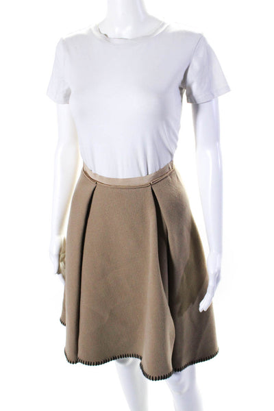 Sportmax Womens Wool Pleated Woven Trimmed Hem Zipped Flare Skirt Brown Size 6