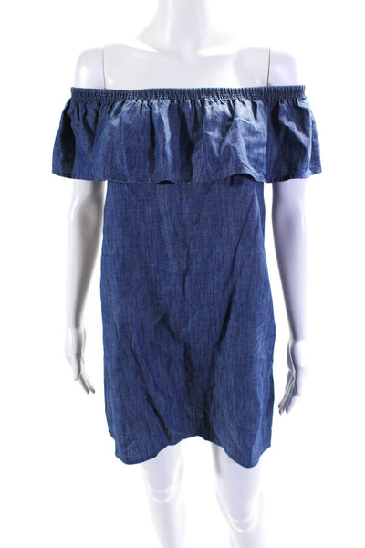 Soft Joie Women's Halt The Shoulder Sleeveless Ruffle Mini Dress Blue Size S