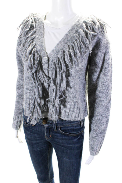 Cinq A Sept Womens Knitted Frayed Textured Buttoned V-Neck Cardigan Gray Size S