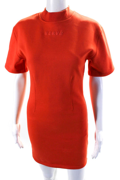 Herve Leger Women's Round Neck Short Sleeves Bodycon Mini Dress Orange Size XXS