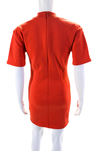 Herve Leger Women's Round Neck Short Sleeves Bodycon Mini Dress Orange Size XXS