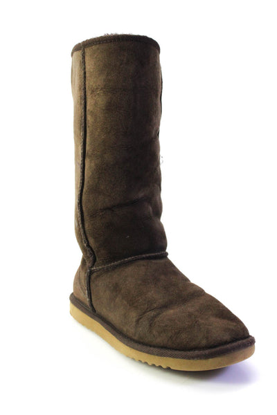 UGG Australia Womens Shearling Lined Mid Calf Boots Dark Brown Suede Size 9