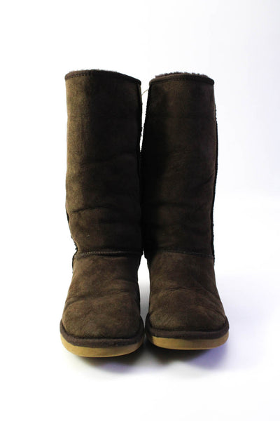 UGG Australia Womens Shearling Lined Mid Calf Boots Dark Brown Suede Size 9