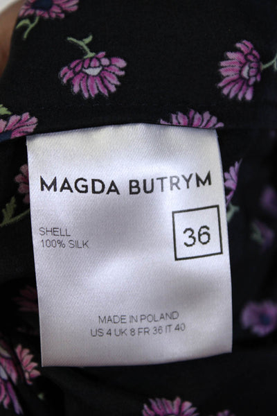 Magda Butrym Women's Long Sleeves Asymmetrical Hem Floral Midi Dress Size 36