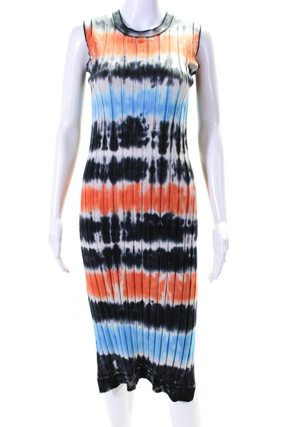 Victoria Victoria Beckham Women's Sleeveless Ribbed Midi Dress Tie Dye Size S