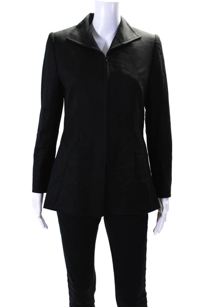 Serge & Real Womens Collared Twill Full Zip Jacket Black Wool Size Medium