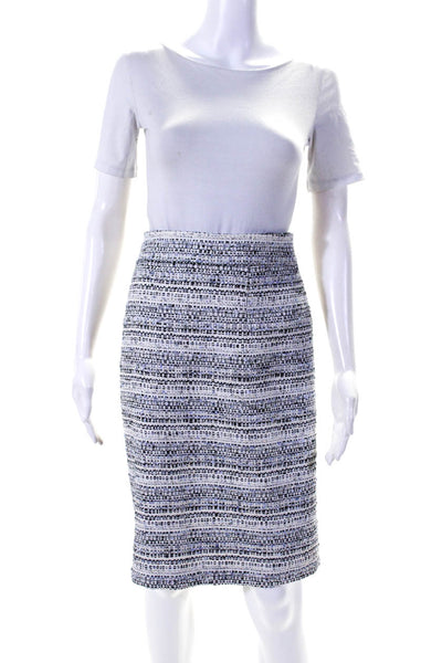 Tahari Womens Metallic Sequin Tweed Knee Length Pencil Skirt White Blue Size 16