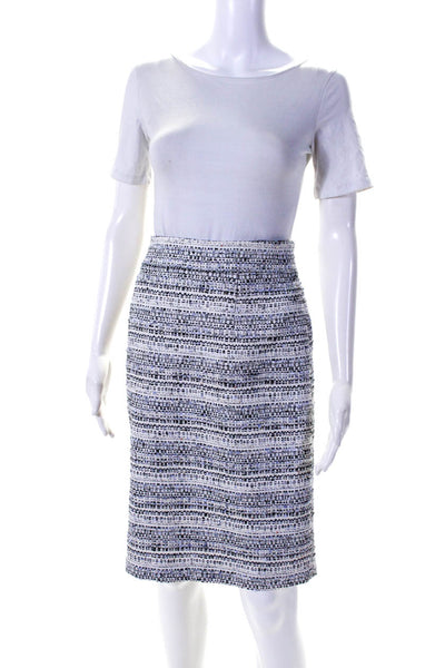 Tahari Womens Metallic Sequin Tweed Knee Length Pencil Skirt White Blue Size 16