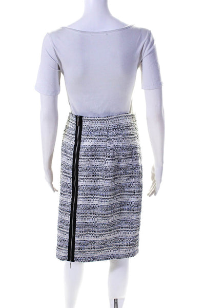 Tahari Womens Metallic Sequin Tweed Knee Length Pencil Skirt White Blue Size 16