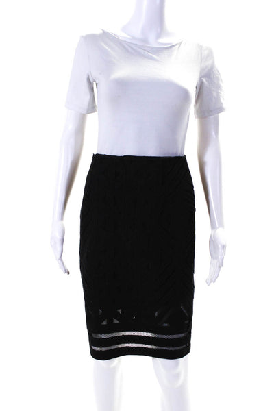 Nanette Lepore Womens Topstitched Cutout Mesh Ponte Pencil Skirt Black Size 2