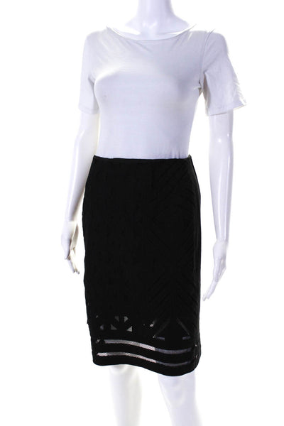 Nanette Lepore Womens Topstitched Cutout Mesh Ponte Pencil Skirt Black Size 2