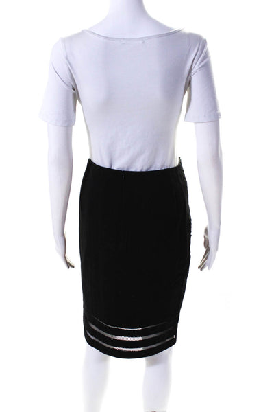 Nanette Lepore Womens Topstitched Cutout Mesh Ponte Pencil Skirt Black Size 2