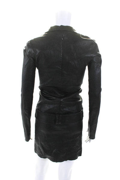 Jitrois Womens Leather Long Sleeves Belted Dress Black Size EUR 38