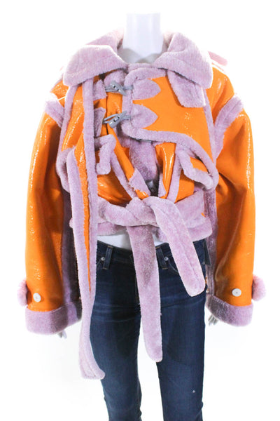 Ottolinger Womens Toggle Closure Hooded Jacket Orange Pink Size Extra Small