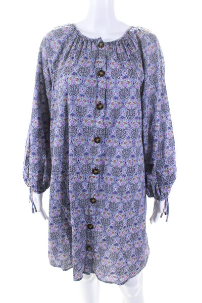 J Crew Women's Round Neck Long Sleeves Button Down  Mini Dress Floral Size XL