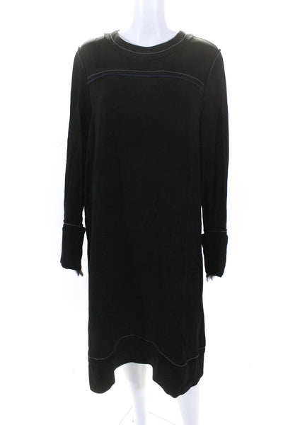 Marni Women's Round Neck Long Sleeve A-Line Belt Midi Dress Black Size XL