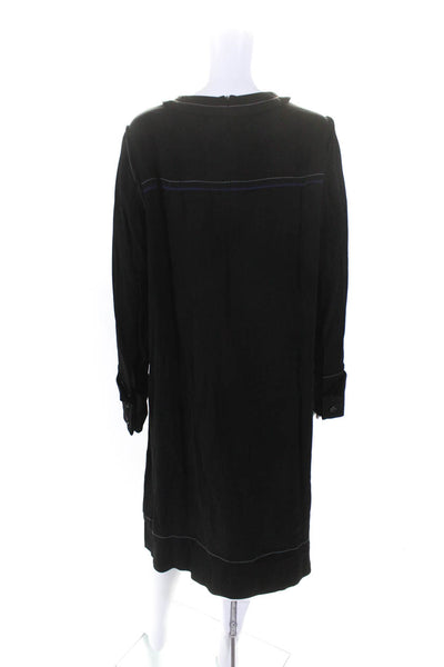 Marni Women's Round Neck Long Sleeve A-Line Belt Midi Dress Black Size XL