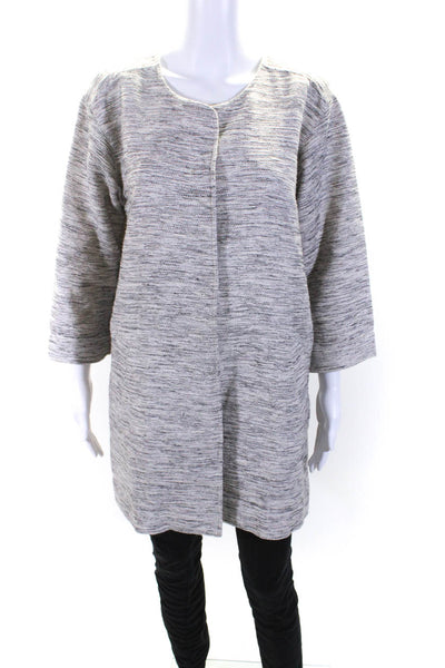 Eileen Fisher Womens Round Neck Long Sleeves Pockets Button Up Jacket Gray Size