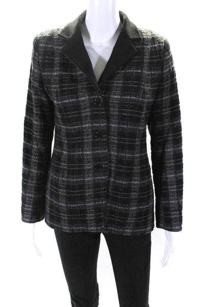 Serge & Real Womens Crepe Lapel Plaid Tweed Blazer Jacket Black Gray Size Small