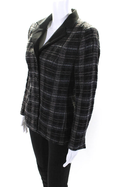 Serge & Real Womens Crepe Lapel Plaid Tweed Blazer Jacket Black Gray Size Small