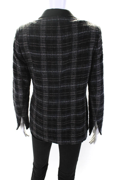 Serge & Real Womens Crepe Lapel Plaid Tweed Blazer Jacket Black Gray Size Small