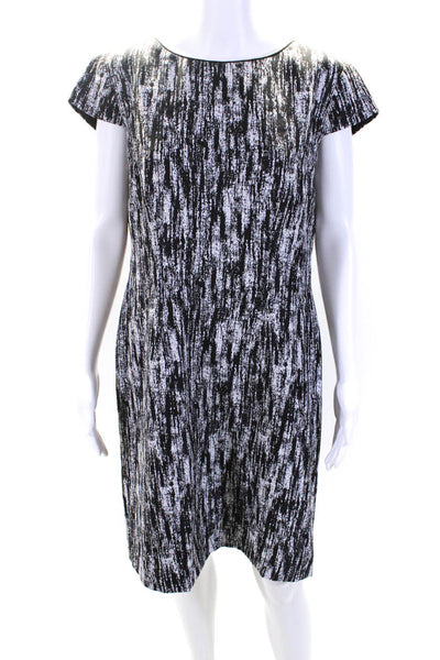 Tahari Womens Cap Sleeve Jacquard Sheath Dress Black White Size 12