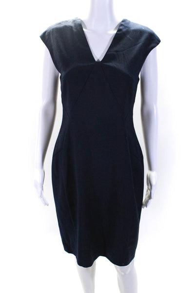 Reiss Womens V Neck Cap Sleeve Sheath Dress Navy Blue Wool Size 8