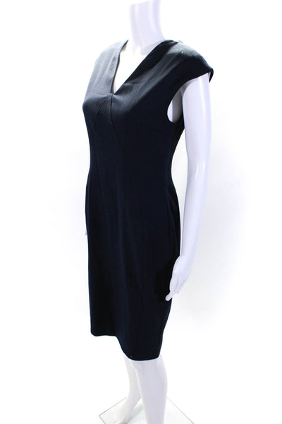 Reiss Womens V Neck Cap Sleeve Sheath Dress Navy Blue Wool Size 8