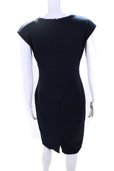 Reiss Womens V Neck Cap Sleeve Sheath Dress Navy Blue Wool Size 8